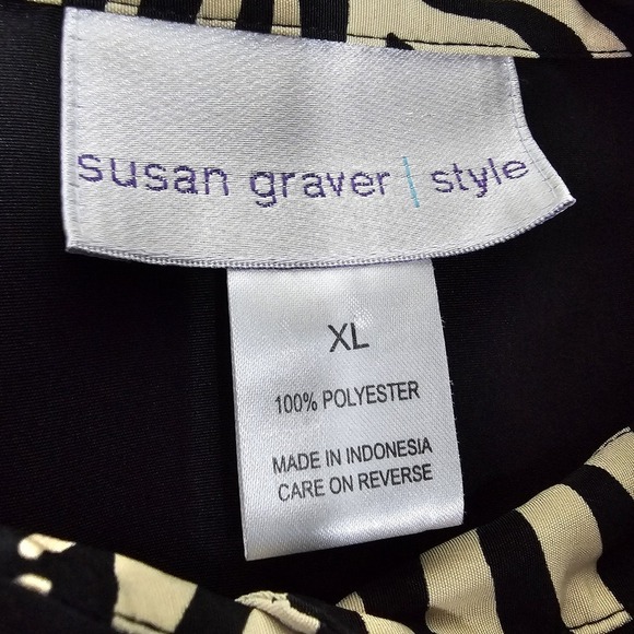 Susan Graver Womens XL Button Up Top Black Soft Blouse Flip Cuff Cheetah Print - Picture 5 of 6